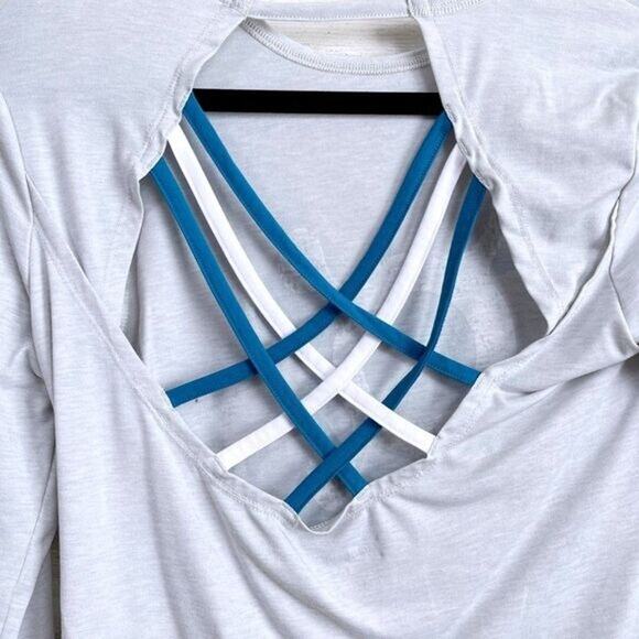 ORANGE THEORY Logo Long Sleeve Tee Gray Strappy Open Back Womens XS - Picture 4 of 7